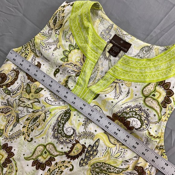Fenn Wright Manson Linen Sleeveless Paisley Top Large Lime Green Cream & Brown - Picture 6 of 8
